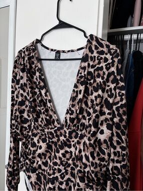 Deep V Leopard Print Bodysuit